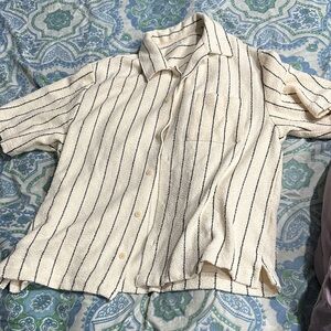 Zara Men's Cream and Black Striped Shirt